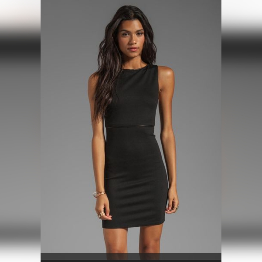 Alice + Olivia Darcey Little Black Dress with Leather trim VGUC